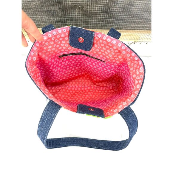 Handmade Upcycled Denim Tote Bag, linened with cotton materials. - Picture 7 of 11